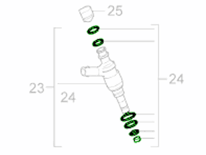 Fuel injector gasket set. Porsche 958 Cayenne / 970 Panamera HYBRID - 95811090100, 933.140, 95811090101, 95811090102