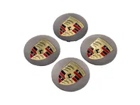 Wheel Caps Platinum silk with Crest for Porsche (Set of 4) - 99104460021, 00004460533, 00004460723