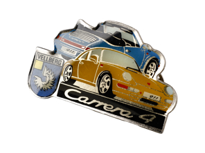 Pin Badge 'Porsche 911 Carrera 4' Yellow and Blue