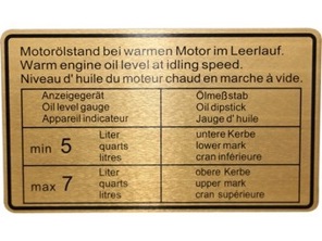Sticker Engine Oil Level. Porsche 911 / 914 SPM - 90100650401 - 1601501206