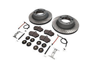 REAR Brake Pads and Brake Disc Package. Porsche 997 C2 Sebro - 99635240104, 98635293911, 99661236501, 99635208600, 99635208602, 99635295901