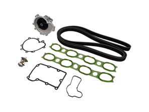 Water pump, belt & thermostat insert kit Porsche 955 Cayenne S / turbo - 94810601104, 94810612303, 94810640101, 94811014501, 99919238050, 94810601103, 99610612570, 99610612571