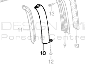 Cabriolet Hood (B) Pillar Seal, LEFT side. Porsche 944 - 94156151711, 94156151811, 94156151810, 94156151710