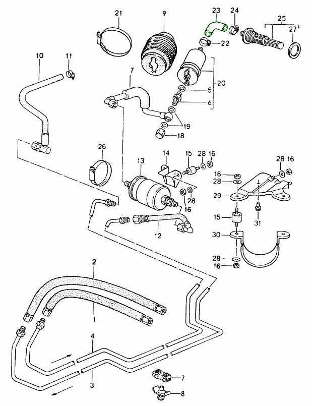Porsche 944 968 Fuel tank to fuel pump hose 95135655700 95135655700