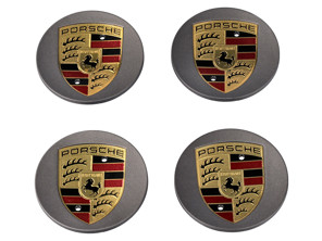 Wheel Caps in Platinum with Coloured Crest for Porsche Macan (Set of 4) - 00004460514, 00004460714